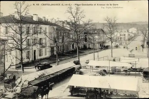 Ak Casteljaloux Lot et Garonne, Place Gambetta et Avenue de la Gare, Gendarmerie Nationale