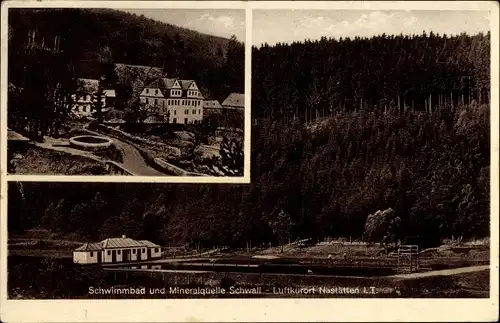 Ak Nastätten im Rhein Lahn Kreis, Schwimmbad und Mineralquelle Schwall