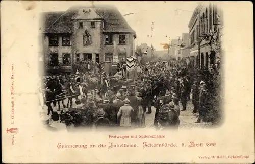 Ak Eckernförde in Schleswig Holstein, Festwagen mit Süderschanze, Jubelfeier vom 05. April 1899