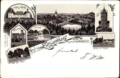 Litho Lütjenburg in Schleswig Holstein, Schloss Panker, Blomenburg, Hessenstein, Markt, Kirche