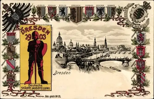 Wappen Litho Dresden, Deutsche Städteausstellung 1903, Stadt