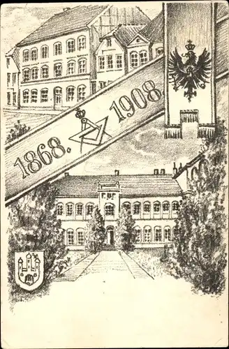 Künstler Ak Eckernförde in Schleswig Holstein, 40jh Jubiläum 1908 der Baugewerkschule