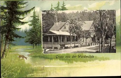 Passepartout Ak Braunlage im Oberharz, Partie an der Waldmühle