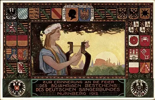 Wappen Künstler Ak Schmidt, C., Nürnberg, 50 Jahrfeier Deutscher Sängerbund 1912, Sängerbundesfest