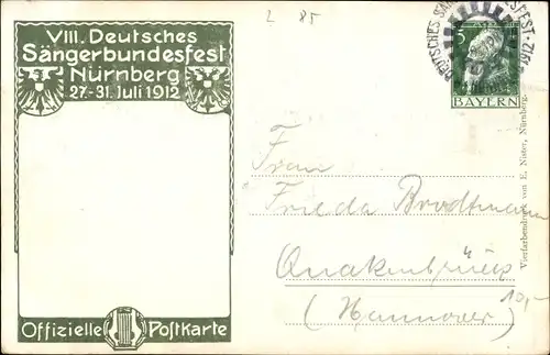 Wappen Künstler Ak Schmidt, C., Nürnberg, 50 Jahrfeier Deutscher Sängerbund 1912, Sängerbundesfest