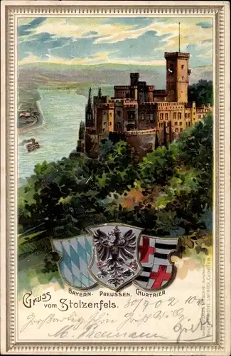 Präge Wappen Litho Stolzenfels Koblenz Schloss Stolzenfels, Bayern, Preußen, Churtrier