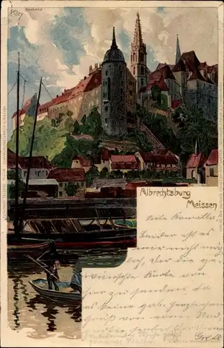 Künstler Litho Kley, Heinrich, Meißen in Sachsen, Blick zur Albrechtsburg