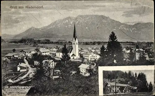 Ak Niederndorf in Tirol, Kirche, Ortschaft mit Landschaftsblick