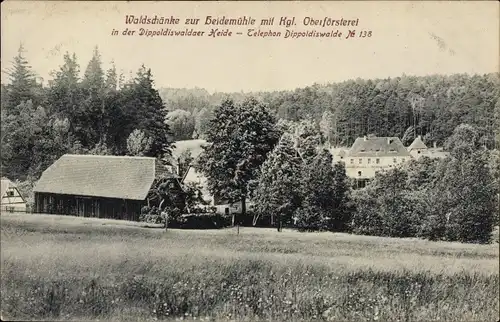 Ak Dippoldiswalde im Osterzgebirge, Waldschänke zur Heidemühle, Oberförsterei