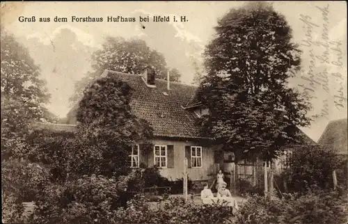 Ak Ilfeld Harztor Kreis Nordhausen Thüringen, Forsthaus Hufhaus, Außenansicht vom Garten