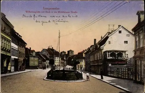 Ak Bad Langensalza im Thüringer Becken, Wilhelmsplatz mit Blick in die Mühlhäuser Straße