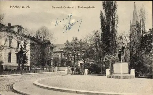 Ak Höchst Frankfurt am Main, Bismarck Denkmal und Feldbergstraße