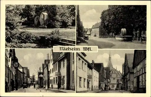 Ak Nieheim in Nordrhein Westfalen, Gasthof Deutsches Haus, Bes. Anton Köhne, Straßenpartie, Brunnen