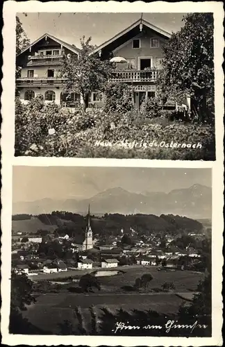 Foto Ak Osternach Prien am Chiemsee Oberbayern, Haus Seefried, Ortschaft mit Landschaftsblick