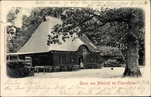 Ak Altenhof in Schleswig Holstein, Gaststätte, Reetdachhaus