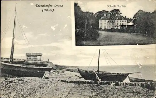 Ak Todendorf Panker in Schleswig Holstein, Schloss Panker, Strandpartie, Boote