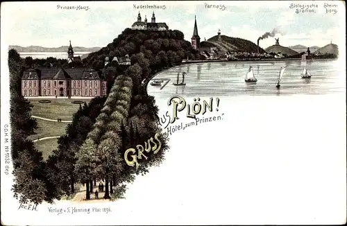 Litho Plön in Schleswig Holstein, Prinzenhaus, Kadettenhaus, Parnass, Biologische Station, Steinberg