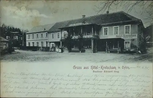 Mondschein Ak Oybin in Sachsen, Hotel Kretscham, Bes. Eduard Sieg