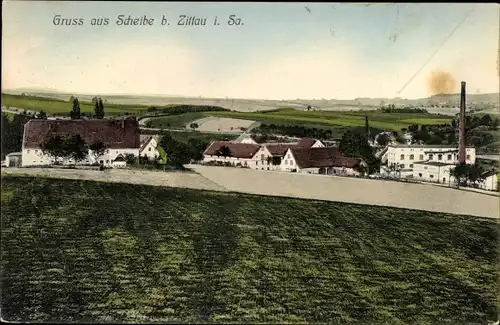 Ak Scheibe Mittelherwigsdorf Sachsen, Panorama vom Ort, Schlafdecken Fabrik von C. G. Thomas