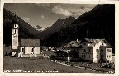 Ak Gries im Sulztal Längenfeld in Tirol, Gasthaus zum guten Tropfen, Kirche