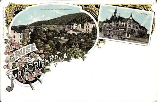 Litho Friedrichroda im Thüringer Wald, Gottlob mit Kornberghaus, Kurhaus