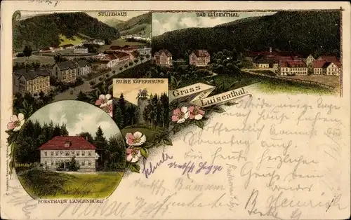 Litho Luisenthal im Landkreis Gotha Thüringer Wald, Forsthaus Langenburg, Ruine Käfernburg