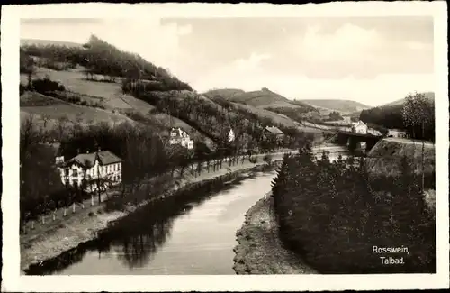 Ak Roßwein im Mittelsächsischen Bergland, Talbad, Panoramaansicht von Ortschaft und Umgebung