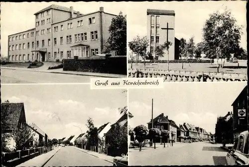 Ak Korschenbroich am Niederrhein, Stadtansichten, Kirche, Wohnhäuser