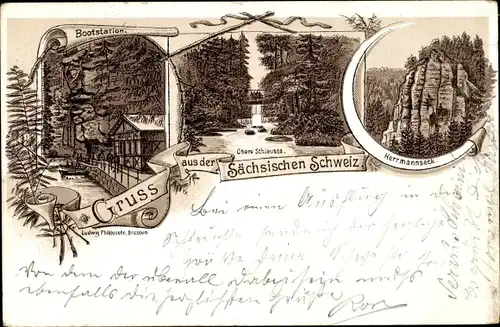 Vorläufer Litho Hinterhermsdorf Sebnitz, Bootstation, Obere Schleuse, Herrmannseck