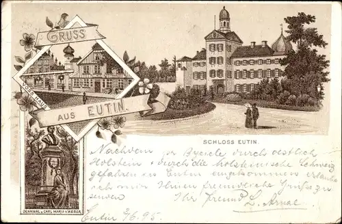 Vorläufer Litho Eutin in Ostholstein, Schloss, Vosshaus, Denkmal v. Carl Maria v. Weber