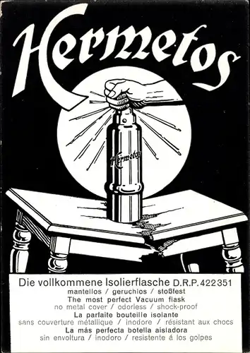 Künstler Ak Ilmenau in Thüringen, Hermetos Isolierflaschen Fabrik GmbH, Reklame