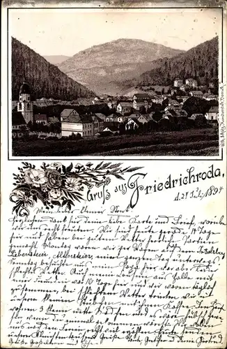 Vorläufer Litho Friedrichroda im Thüringer Wald, Panorama mit Umgebung, Kirche