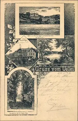 Litho Eutin in Ostholstein, Hotel und Pension Uglei v. W. Braasch, Ugleisee, Kellersee