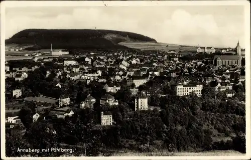 Ak Annaberg Buchholz Erzgebirge, Pöhlberg, Panoramablick auf die Stadt