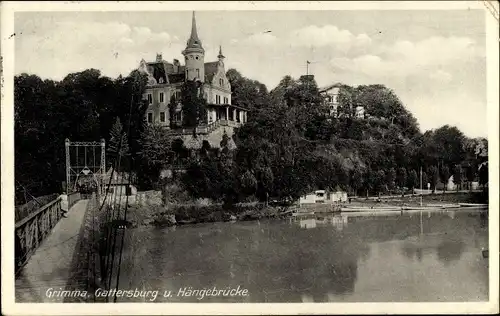 Ak Grimma in Sachsen, Gattersburg und Hängebrücke 