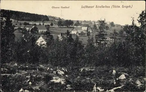 Ak Schellerhau Altenberg im Erzgebirge, Oberer Gasthof, Blick auf Ortschaft und Umgebung