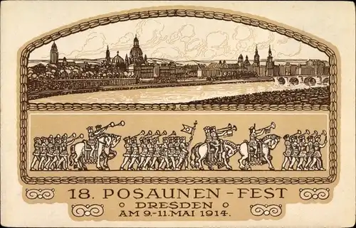 Litho Dresden, 18. Posaunen Fest 1914, Stadtpanorama