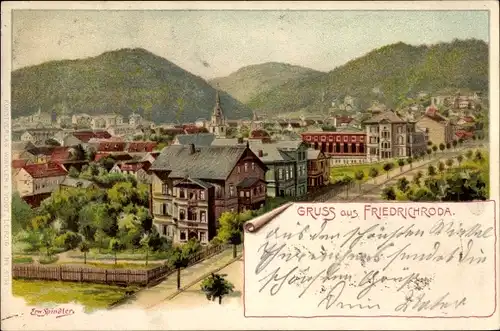 Künstler Litho Spindler, Erwin, Friedrichroda im Thüringer Wald, Panoramablick auf die Stadt