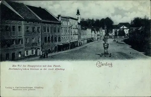 Mondschein Ak Eferding in Oberösterreich, Hauptplatz, Gasthaus zur Sonne, Schloss Starhemberg