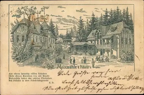 Litho Dresden Nordost Pillnitz, Blick auf die Meixmühle