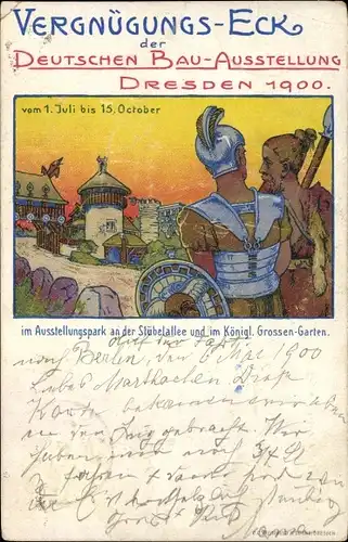 Künstler Ak Dresden, Vergnügungs Eck der Deutschen Bau Ausstellung 1900, Stübelallee