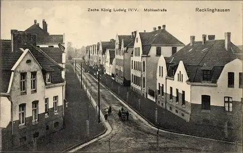 Ak Recklinghausen im Ruhrgebiet, Zeche König Ludwig IV/V, Moltkestraße, Wohnhäuser