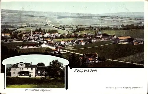 Ak Köppelsdorf Sonneberg in Thüringen, Totalansicht vom Ort, Dr. W. Balser's Sanatorium