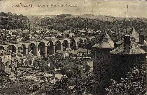 Ak Luxemburg, Viaduc et Vallée de Clausen, Viadukt, Burg