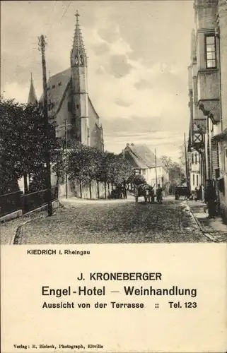 Ak Kiedrich Rheingau, Engel Hotel und Weinhandlung, Inh. J. Kroneberger, Kirche