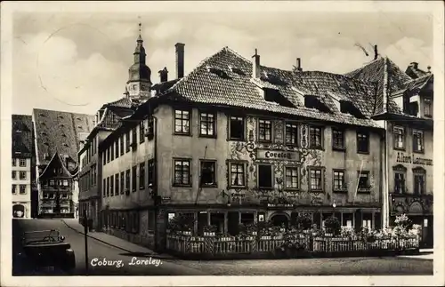 Ak Coburg Oberfranken, Gasthaus Loreley v. Karl Nössler, Herrngasse, Geschäftshaus Albert Laturner