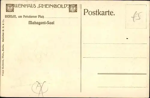 Ak Berlin Tiergarten, Weinhaus Rheingold am Potsdamer Platz, Mahagoni Saal