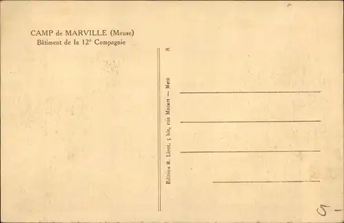 Ak Marville Meuse, Camp, Bâtiment de Ia 12e Compagnie