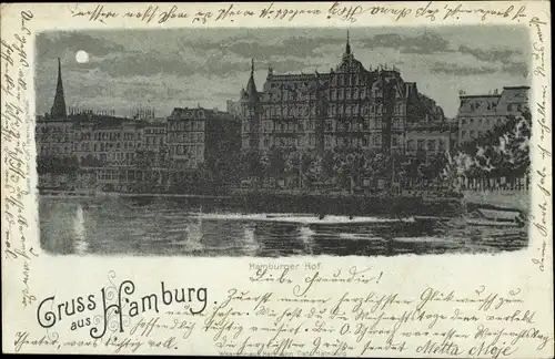 Mondschein Litho Hamburg, Hamburger Hof, Teilansicht der Stadt