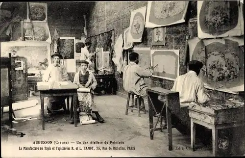Ak Aubusson Creuse, Un des Ateliers de Peinture, Manufacture de Tapis, Taposseries